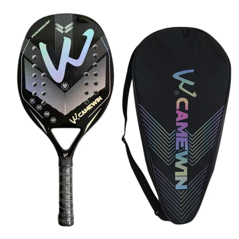 2022 New 3K Camewin Full Carbon Fiber Rough Beach Tennis Racket with Bag to Send Premium Sweatband Plus Tennis Padel