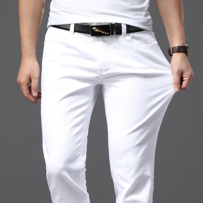 

Fashion Style Soft Brother Male Wang Trousers Slim Casual Stretch Fit Pants Jeans Brand Men Advanced White Classic