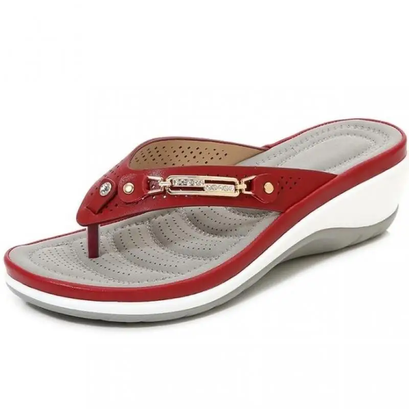 

2022 Women's Slippers Summer New Fashion Metal Button Slides Shoes Wedge Beach Sandals Women Outside Platform Leisure Flip Flops