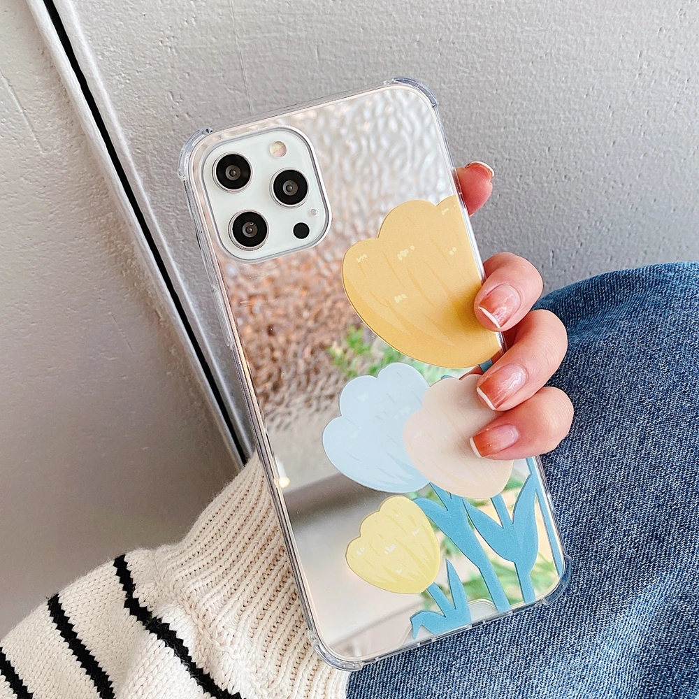 Роскошный летний зеркальный чехол с цветами для iPhone Xs Max X Xr 7 8 Plus противоударный