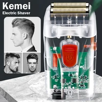 kemei mens electric shaver clipper professional beard trmmer rechargeable shaving machine men razor transparent cover km ng987