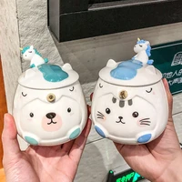 400ml creative mug with lid spoon cute ceramic creative personality trend design high value couple water cup milk coffee cup