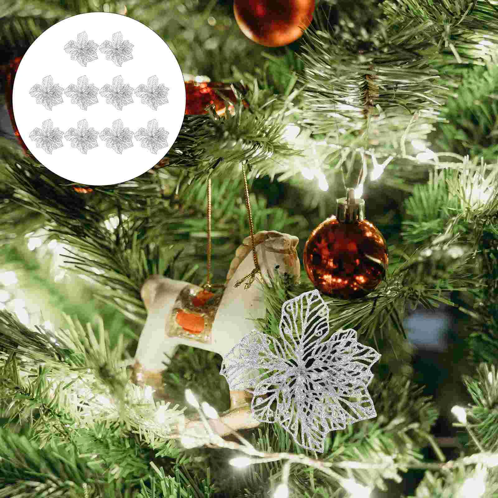 

Flower Christmas Poinsettiaornaments Flowers Wreath Tree Decor Glitter Artificial Delicate Adorn Simulated Fake Holiday Scene