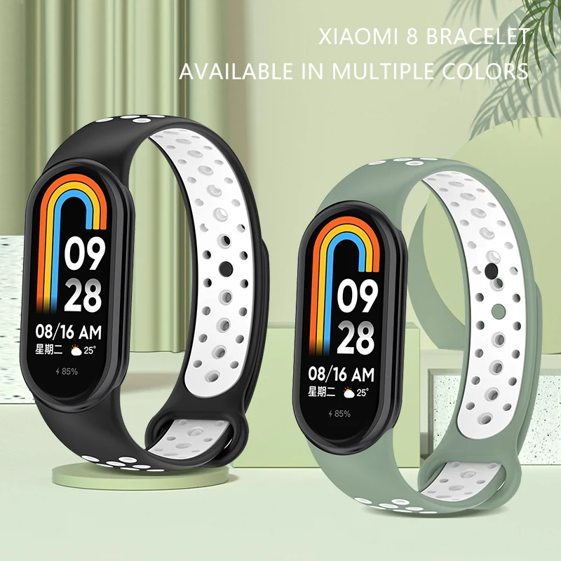 Фото Силиконовый ремешок для Xiaomi Mi Band 8 9, дышащий аксессуар для умных часов, браслет-браслет для Mi Band 8, сменный ремень Correa №3