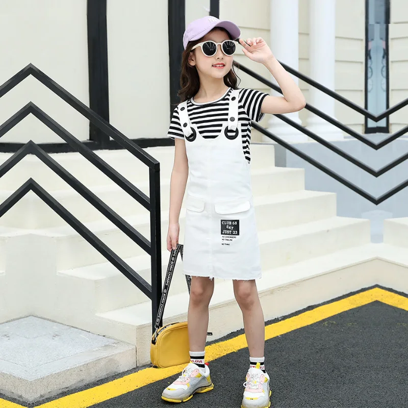 

Children's clothing Suits Girls Clothes Classic Striped Sports Tops T-Shirts Strap Skirts Baby Fashion high quality Kids Clothes