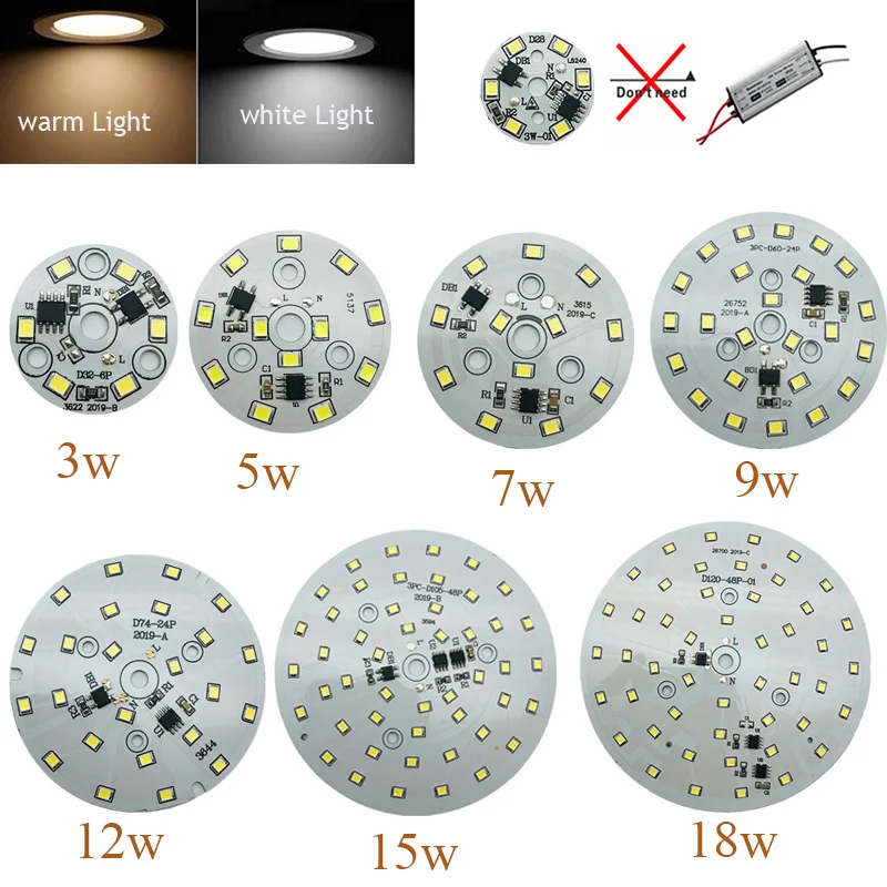 

5Pcs LED Chip for Downlight 3W 5W 7W 9W 12W 15W 18W SMD2835 Round Light Beads AC220V-240V Led Downlight Chip Lighting Spotlight