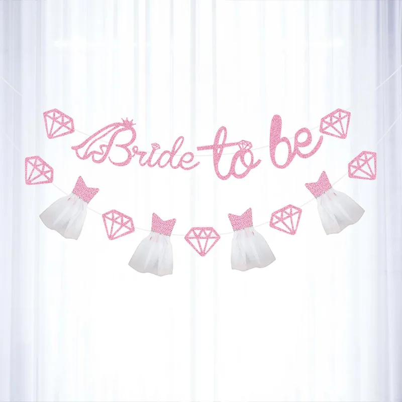 

1Set Pink Bride To Be Banners Diamond Dress Flags for Bachelorette Party Hen Party Bridal Shower Engagement Party Wedding Shower