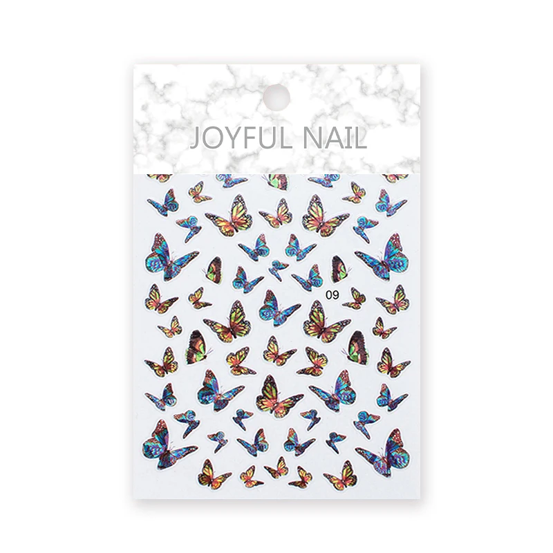 1 лист черных белых серебряных золотых бабочек лазерные 3D наклейки для ногтевого