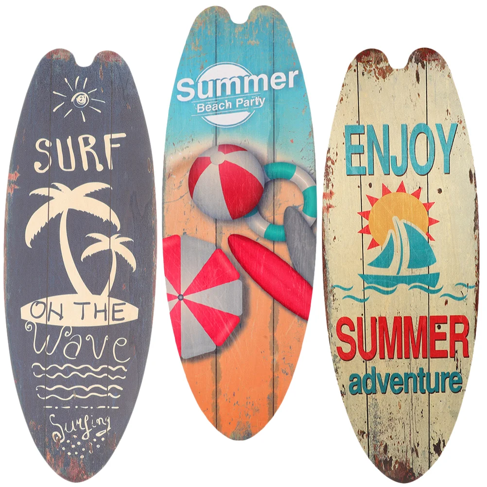 

3 Pcs Surfboard Wooden Sign Sea Decor Coastal Wall Bar Signs The Bathroom Door Summer Beach Tiki Outdoor Seaside