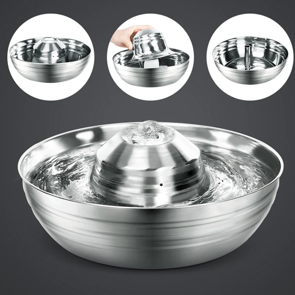 Напольный фонтан для питья домашних животных из нержавеющей стали для кошек, маленьких собак 2 литра ультра-тихий автоматический напиток.