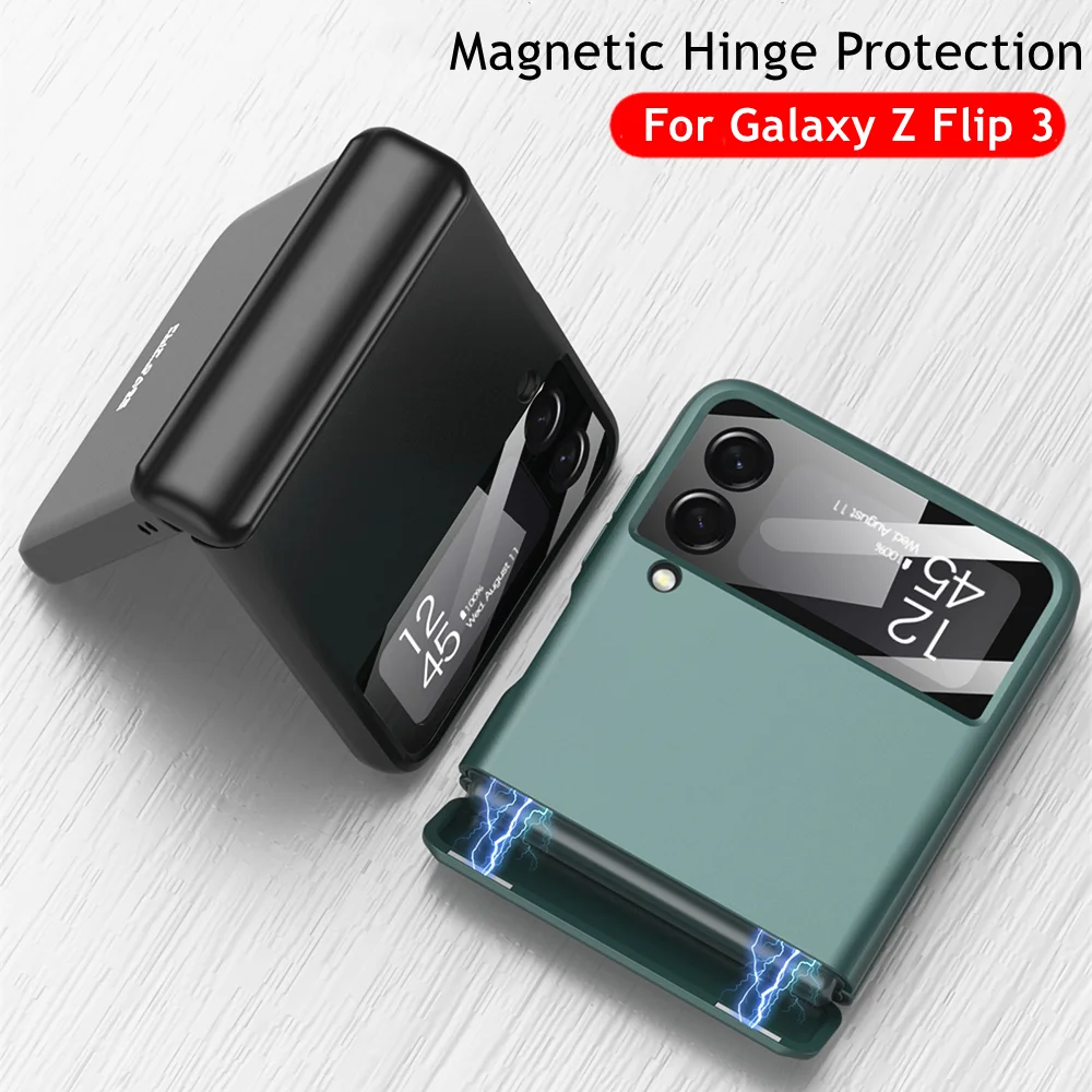

Magnetic Hinge Adsorption Case for Samsung Galaxy Z Flip 3 5G Matte Hard Plastic Phone Cover With Small Lens Glass Protection