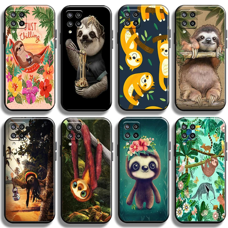

Cartoon Cute Sloth Animal Phone Case For Samsung Galaxy M12 Full Protection Funda Back Carcasa Black Coque Cover Liquid Silicon
