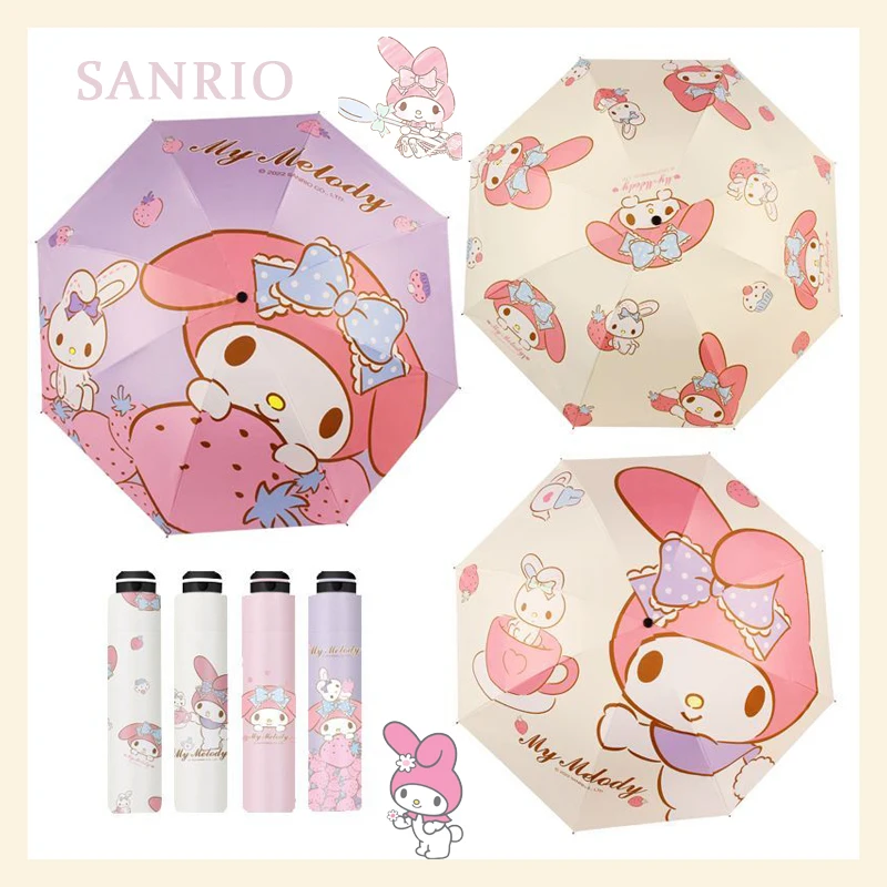 

Kawaii Sanrio My Melody Girl Umbrella Cartoon Animation Vinyl Tri Fold Manual Folding UV Protection Travel Climbing Umbrella