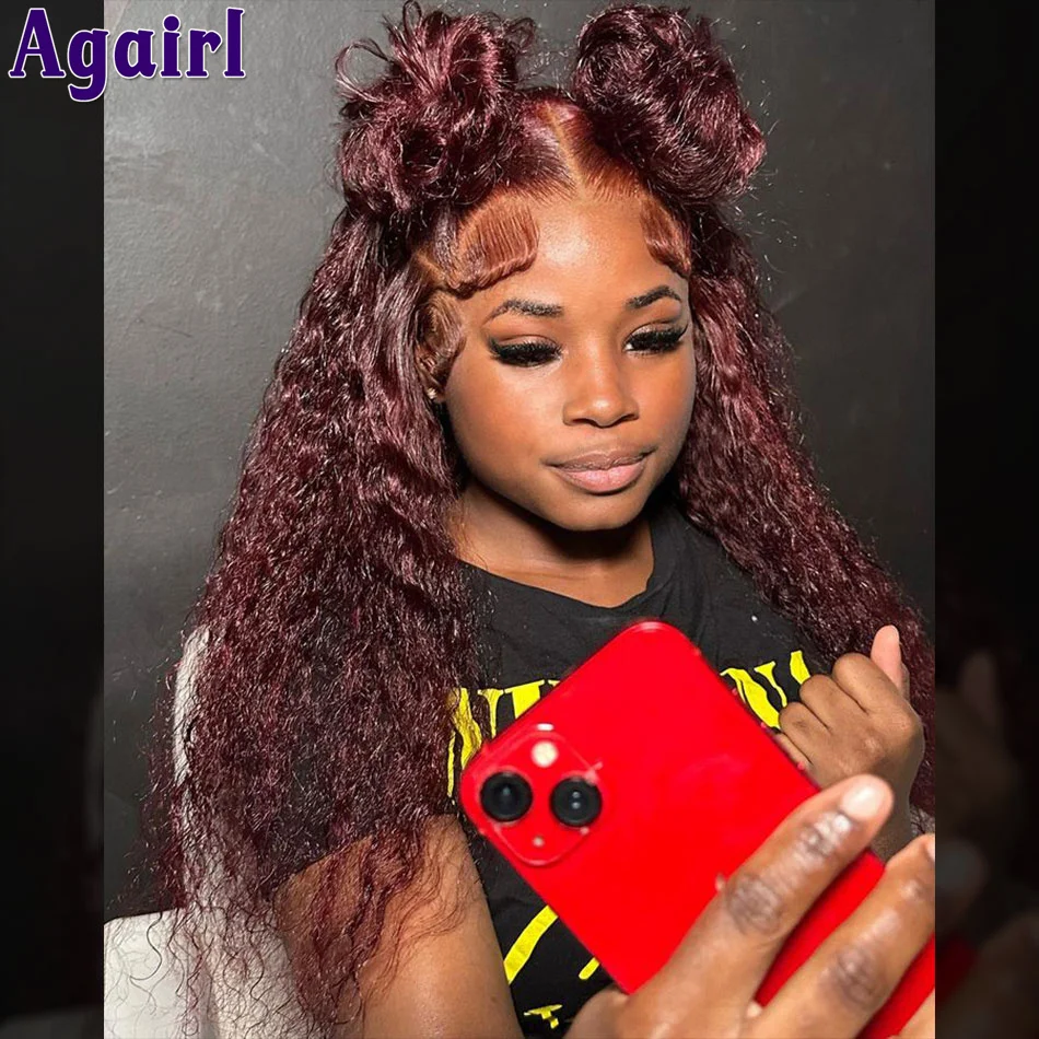 

Dark Red 99J Deep Curly Lace Front Wig Pre Plucked Glueless 4X6 Water Curly Human Hair Wigs for Women 13X4 13X6 Lace Frontal Wig
