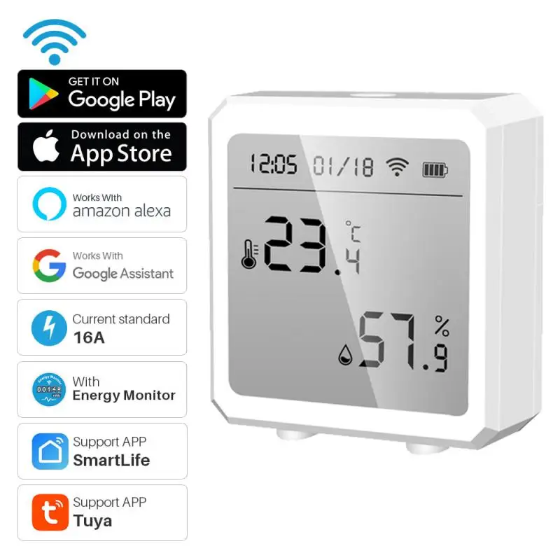 

Tuya WIFI Temperature Humidity Sensor Indoor Hygrometer Thermometer Detector Smart Life Remote Control Support Alexa Google Home
