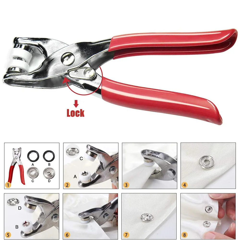 

100/200 Sets Snap Fasteners Kit Tool Hollow Prong Press Studs Metal Snap Buttons Rings Installing Clothes Bag Sewing Plier Tools