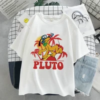 disney women t shirt pluto print clothes minimalist graphic short sleeve casual style outdoor female t shirt letter lady top tee