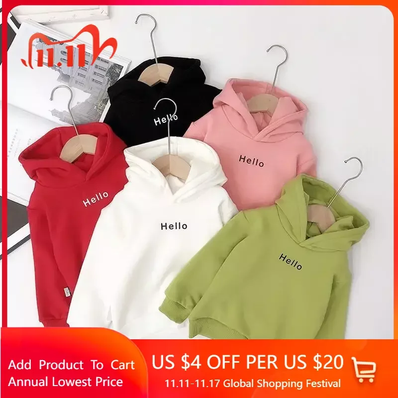 

1-8Y Winter Autumn Kid Baby Boys Girls Clothes Cute Hoodies Kids Letter Hoodie Thicken Fleece Sweatshirt Children Clothing Coats