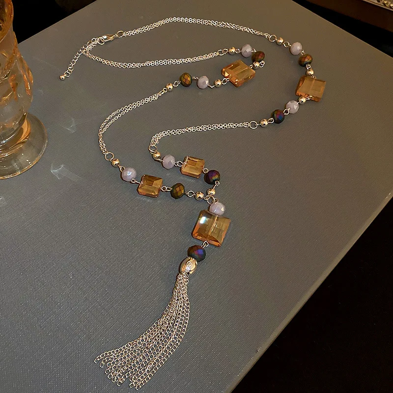

Minar Cool Multicolor Crystal Rhinestone Pendant Necklaces for Women Retro Ethnic Long Chain Tassel Beads Necklace Boho Jewelry