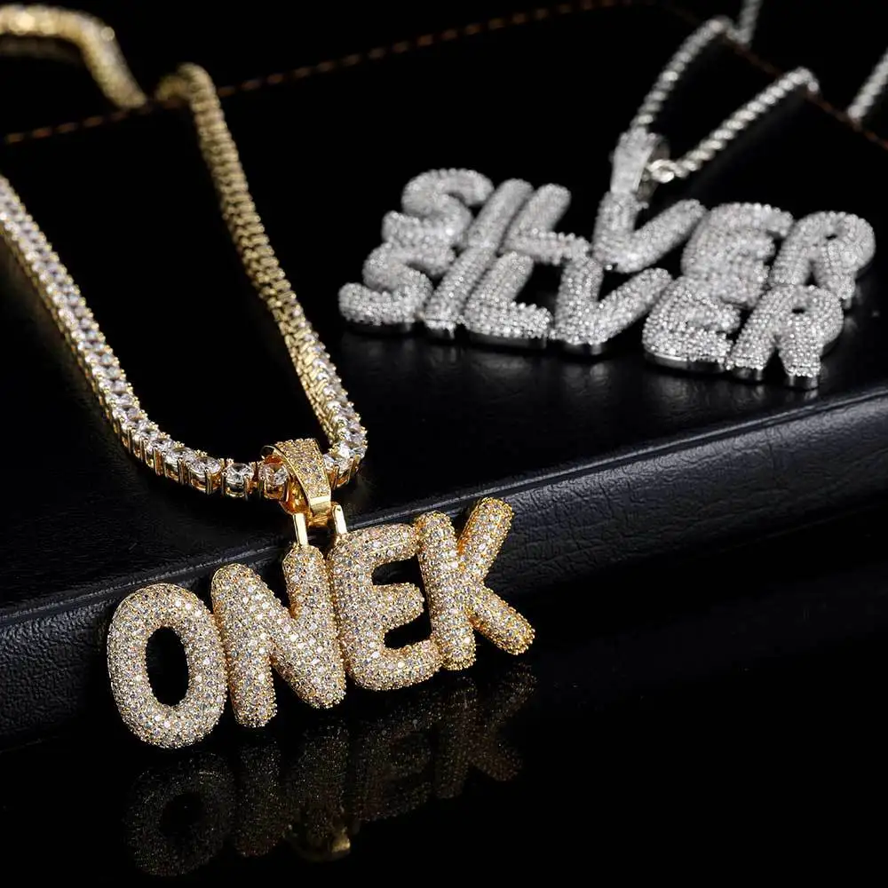 TopBling Hip Hop A-Z Custom Pendant Necklace Charm Bubble Letter 18K Real Gold Plated Jewelry