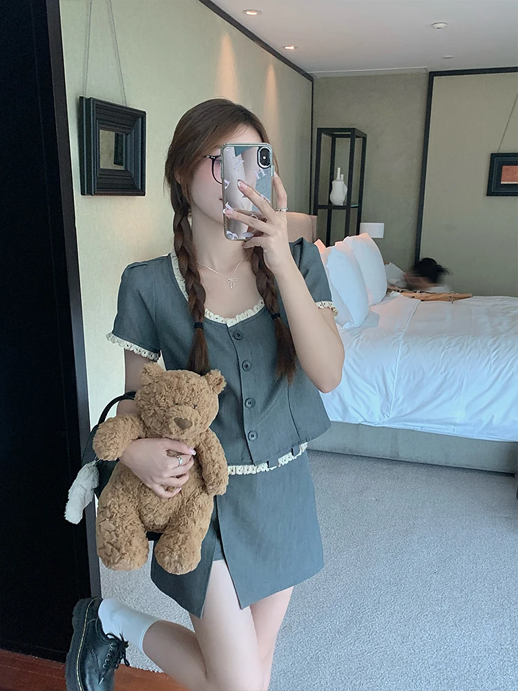 Женский кружевной комплект Wu 77 из двух предметов топ с коротким рукавом и