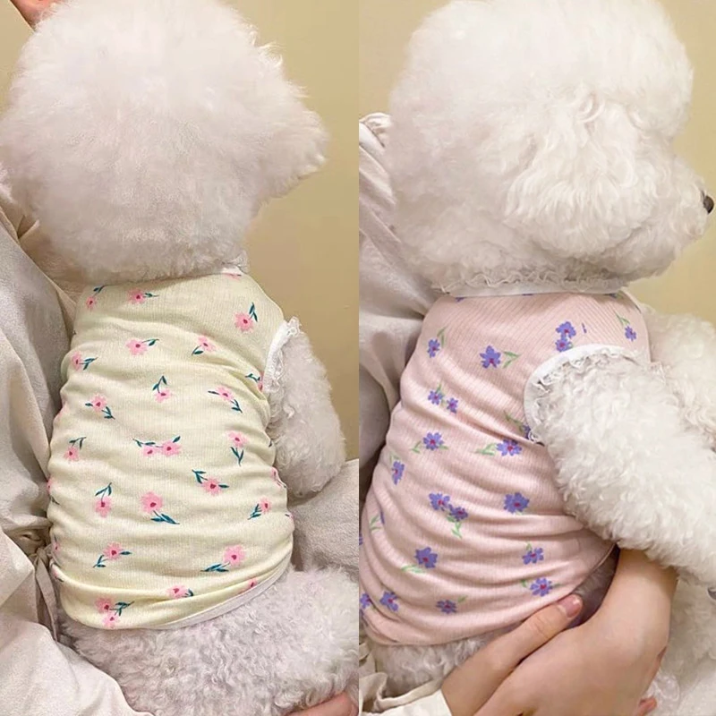 

Pet Vest Clothing Pink Lace Puppy Pajamas Summer Thin Schnauze Pullover Flower Teddy T-Shirt Popular Dog Clothes Dog Accessories
