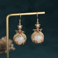chinese style country tide earrings imitation hetian yunan red earrings gilt accessories retro earrings for women ear jewelry