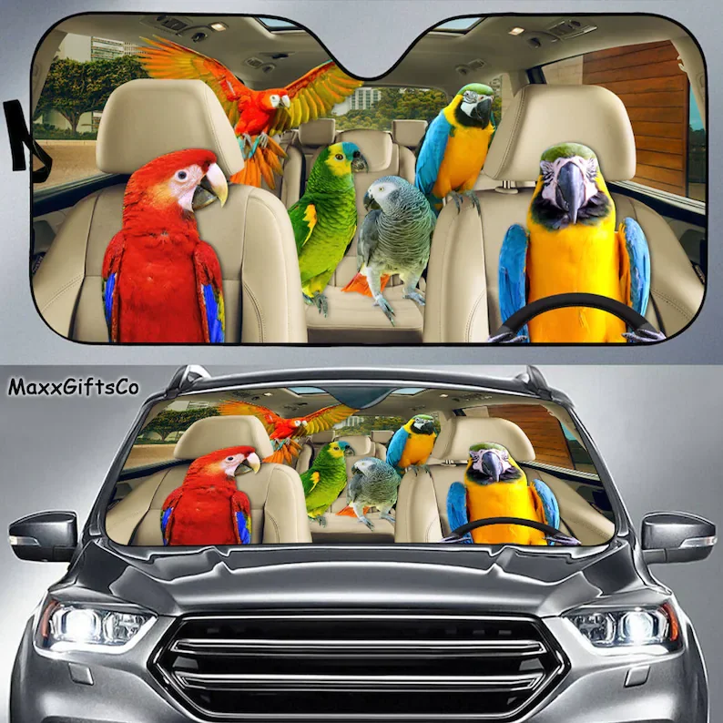 

Parrot Car Sun Shade, Parrot Windshield, Family Sunshade, Parrot Car Accessories, Car Decoration, Gift For Dad, Mom