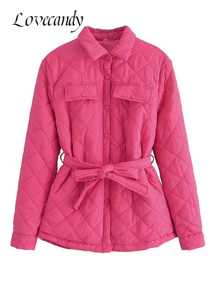 

Women's Winter Diamond Cotton-padded Jacket Coat Female With Belted Space Plaid Padded Jackets 2023 New Lady Outwear Parkas