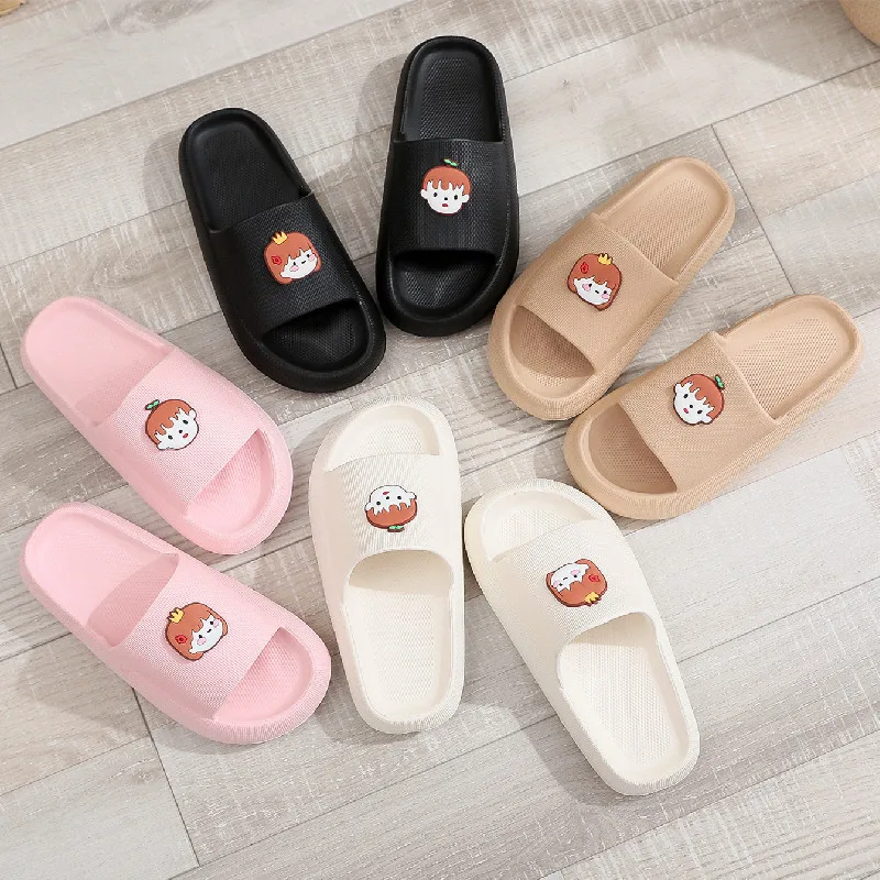 Summer Women Men's Slippers Indoor Bath Thick Platform Non-slip Home Easter Cartoon Flip Flops Bear Beach Sandals Couple Shoes