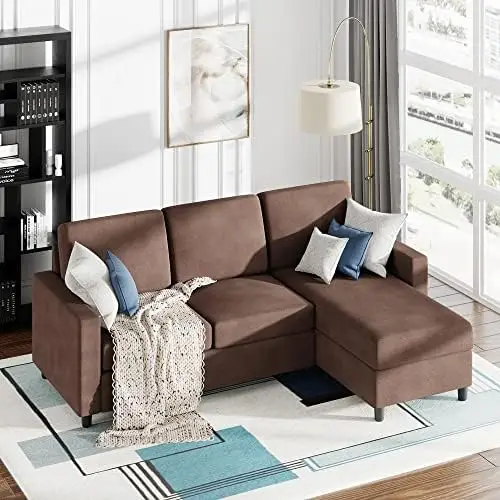 

Convertible Sectional Sofa Couch with Reversible Chaise, L-Shaped Couch with Modern Linen Fabric for Small Space (Dark Grey)