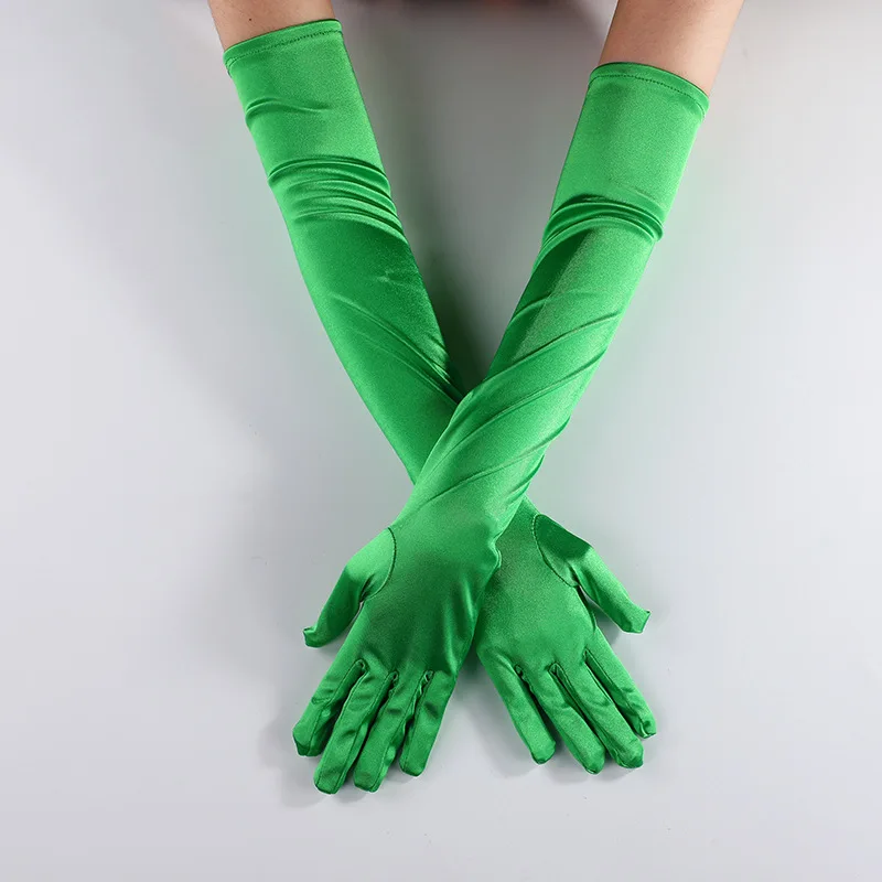 

55cm Wedding Dress Long Gloves Christmas Cosplay Gloves Satin Smooth Elastic Etiquette Gloves Sunscreen Full Finger Mittens