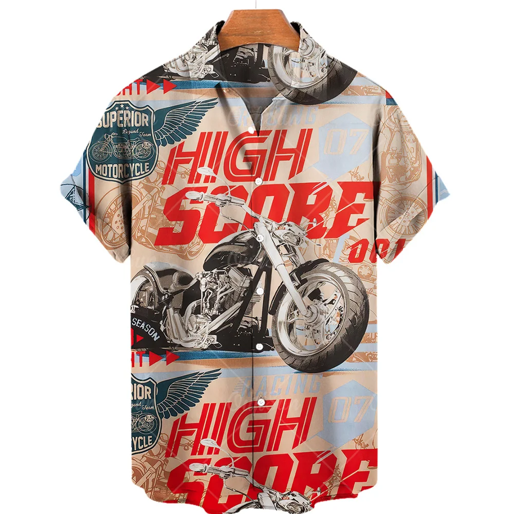 

Vintage Hawaiian Mens Clothes Motorcycle Car 3d Printed Shirts Summer Short Sleeved Suitable Seaside Vacation Beach Casual Shirt