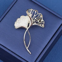 retro elegant rhinestone ginkgo leaf brooches for women wedding party flower brooches pin fashion cute femme bijoux de luxe