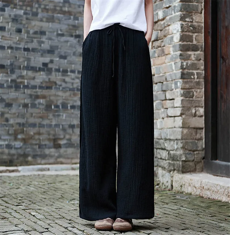 Модные широкие брюки на шнуровке для женщин хлопково-льняные брюки-палаццо с