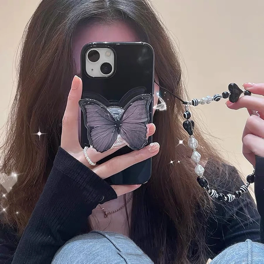

Butterfly Bracket With Lanyard Women'S Phone Shockproof Case For Apple Iphone 14 13 12 11 Pro Max Mini Xs Xr X Protective Case