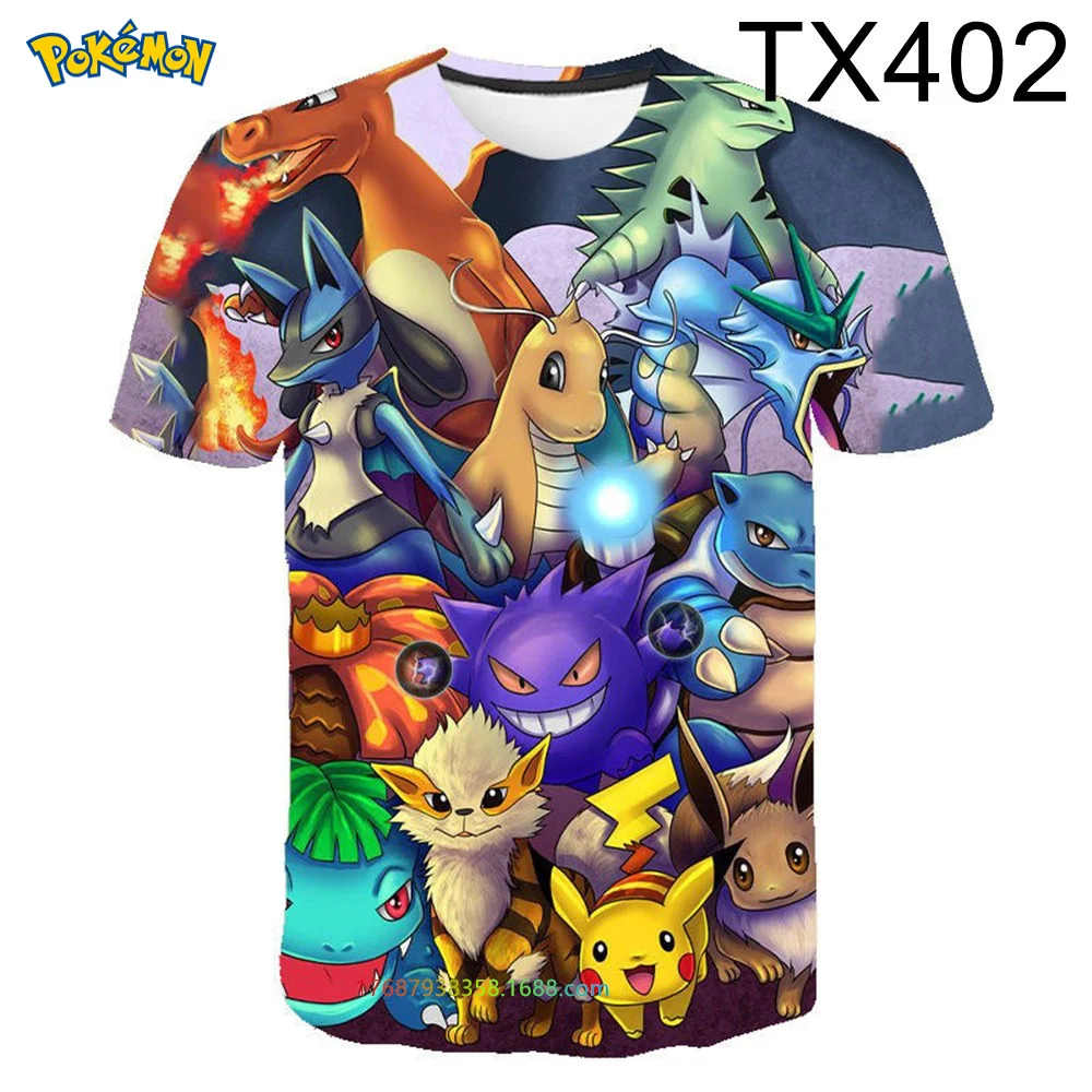 

Boys Girls Short Sleeves T-shirt Pikachu Tee Tops Summer Clothing Short Tees Toddler Harajuku 3d T-shirt Men Women Clothes