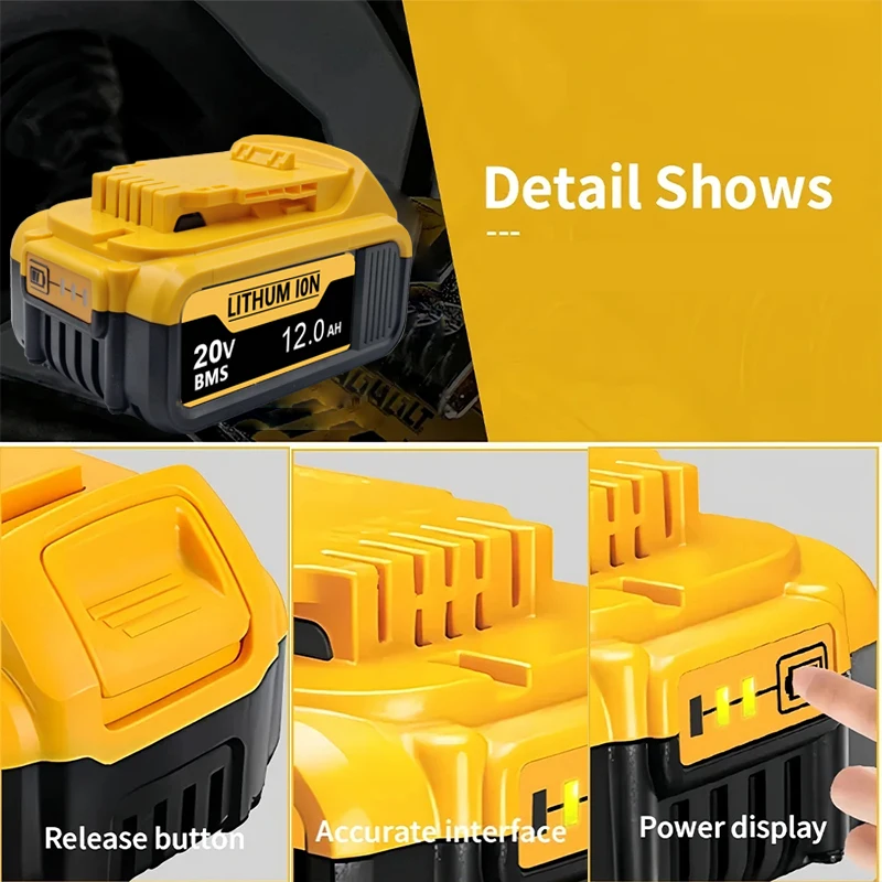 Фото Аккумулятор DeWALT 20В 3Ач 12Ач для DCB606 DCB205 DCB206 DCB209 DCB182, литий-ионный, быстрая зарядка, для электроинструментов №4