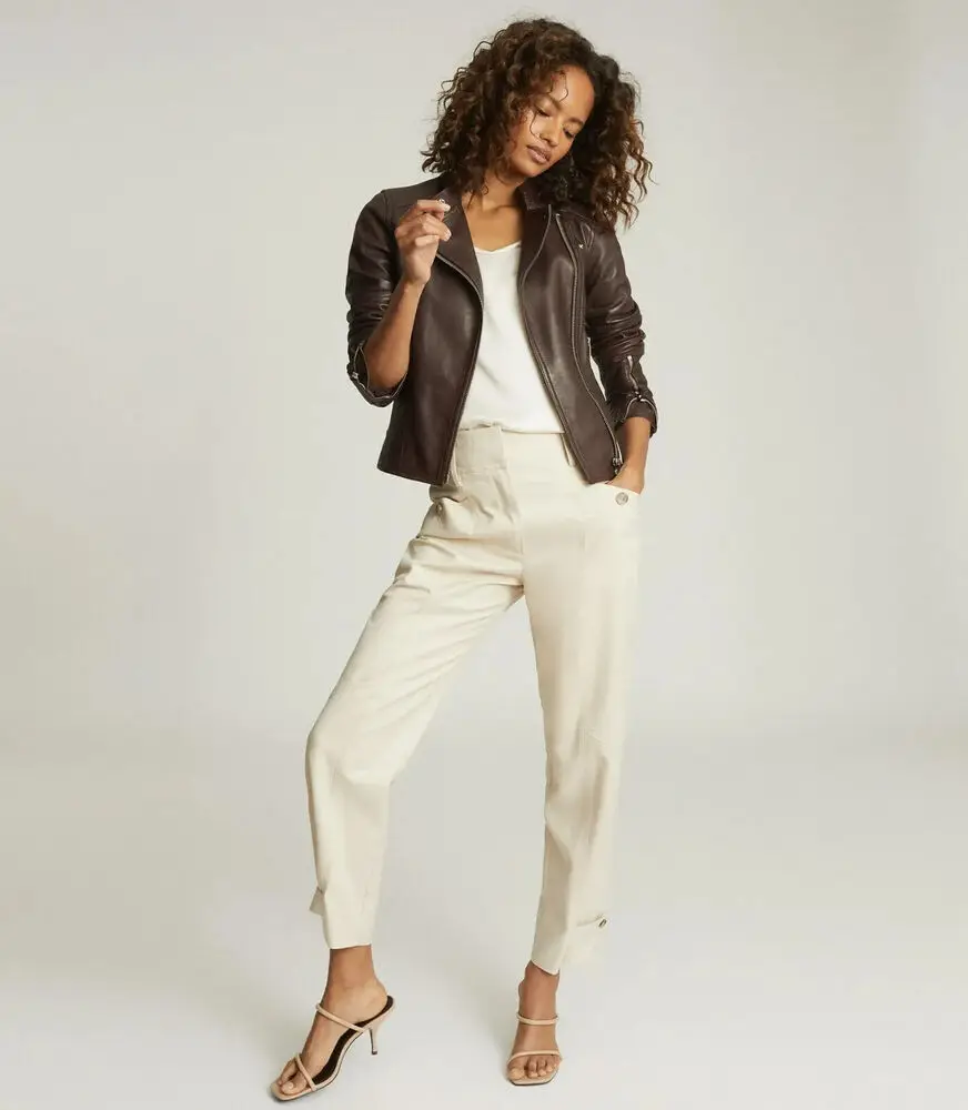 Women Lambskin Leather Ladies Jacket Biker Slim Fit Cropped Coat Genuine Leather Jacket