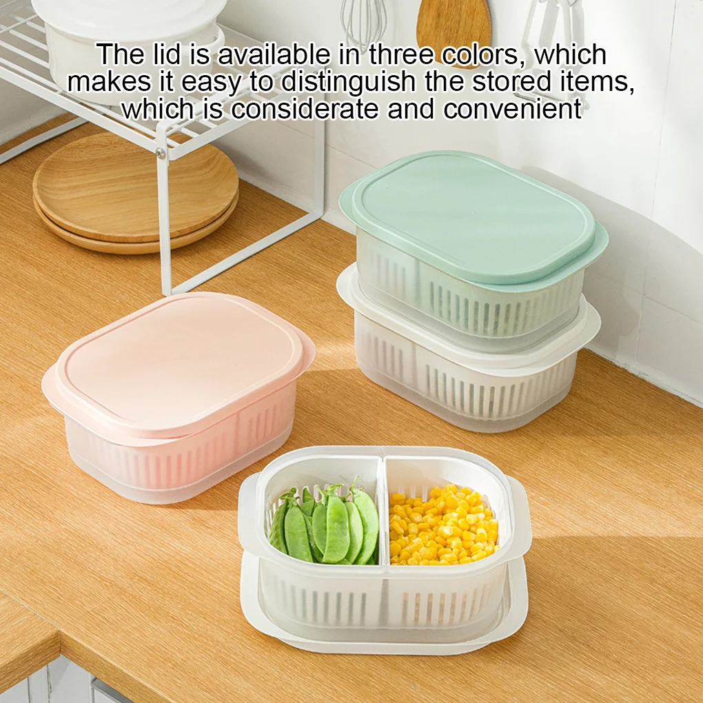 

Refrigerator Organizer Kitchen Stackable Fruit Washing Vegetable Box Drawer Double Layers Separate Container Salad Bowl
