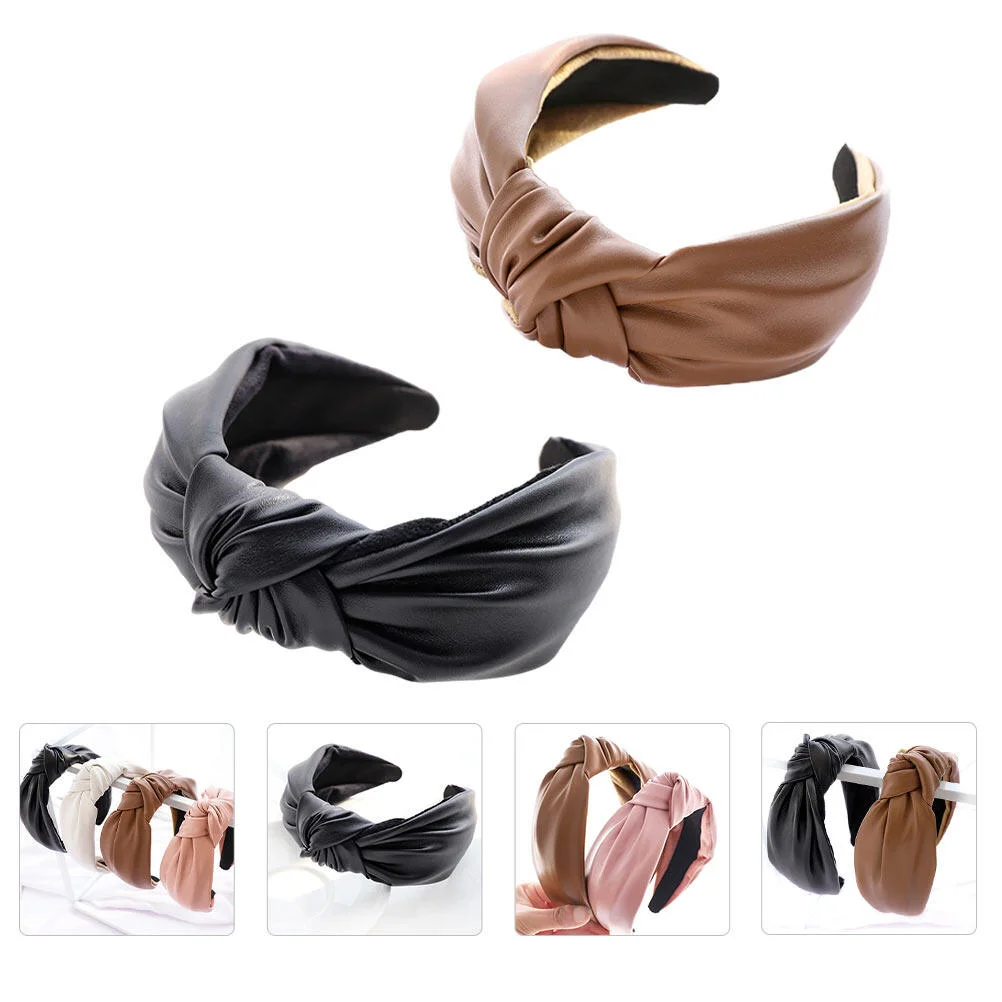 

2 Pcs Knotted Headband Girls Sports Headbands Hair Hoops Female Decorate Pu Shower Hairband Women's Lady