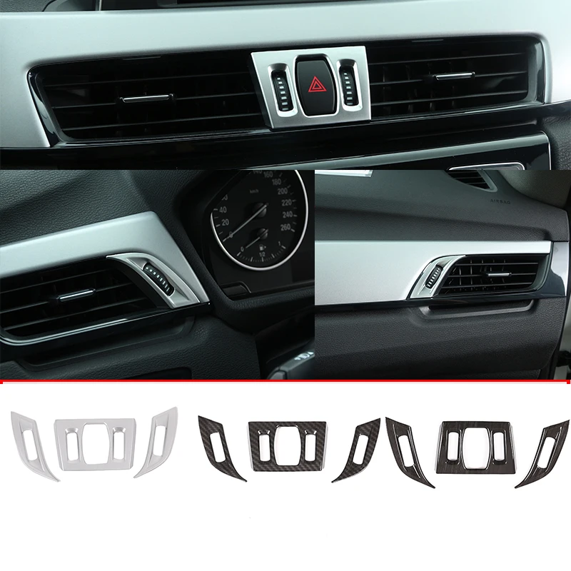 

3pcs Carbon Fiber for BMW X1 F48 2016-2020 Car Dashboard Center Air Conditioning Outlet Vent Frame Sticker Trim ABS Accessories