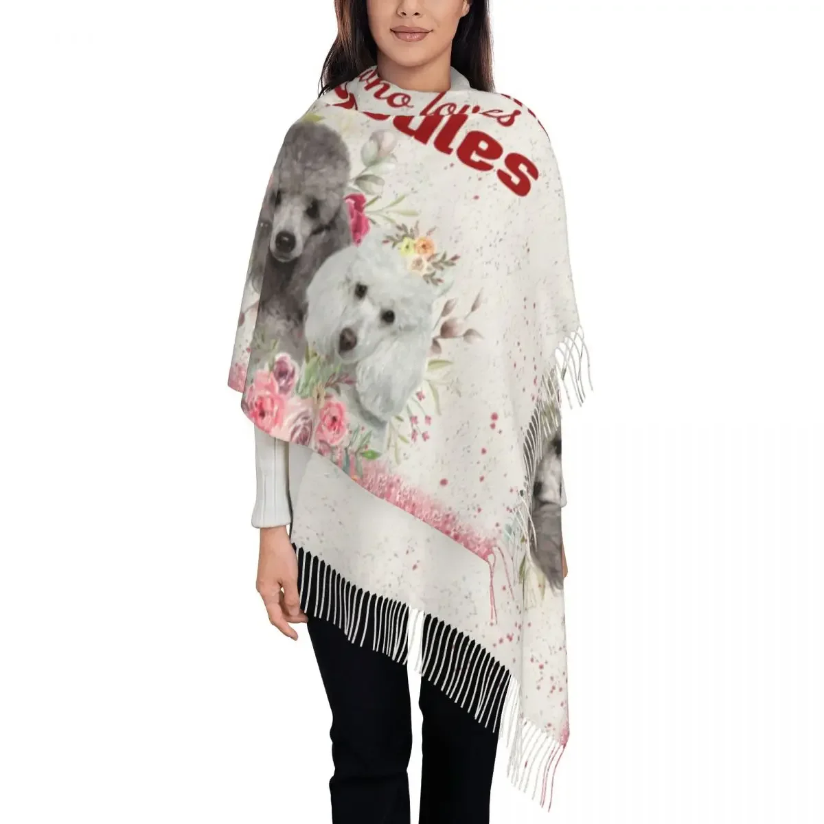 

Ladies Large Poodle Graphic Scarves Women Winter Fall Thick Warm Tassel Shawl Wraps Pudel Dog Lover Scarf