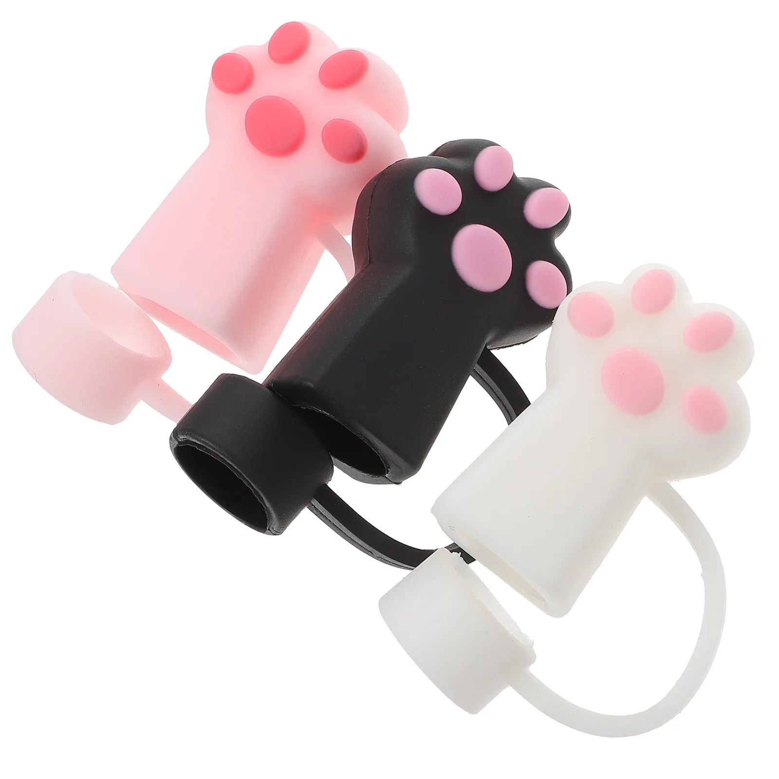 

3pcs Silicone Straw Sleeves Cartoon Bear's-paw Straw Cover Silicone Straw Cover Straw End Plugs