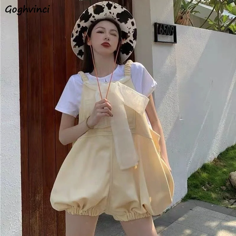 

Sets Women Sweet Bow Solid Collage Chic Loose Sleeveless Daily New Arrival Popular Korean Style Summer Casual Fashion Female Ins