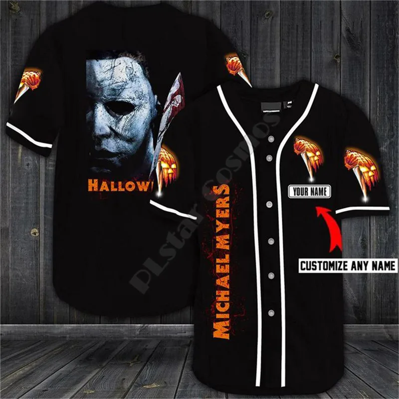 Halloween Horror Charaters Custom Name Baseball Jersey Shirt Baseball Shirt 3D Printed Men's Shirt Casual Shirts hip hop Tops