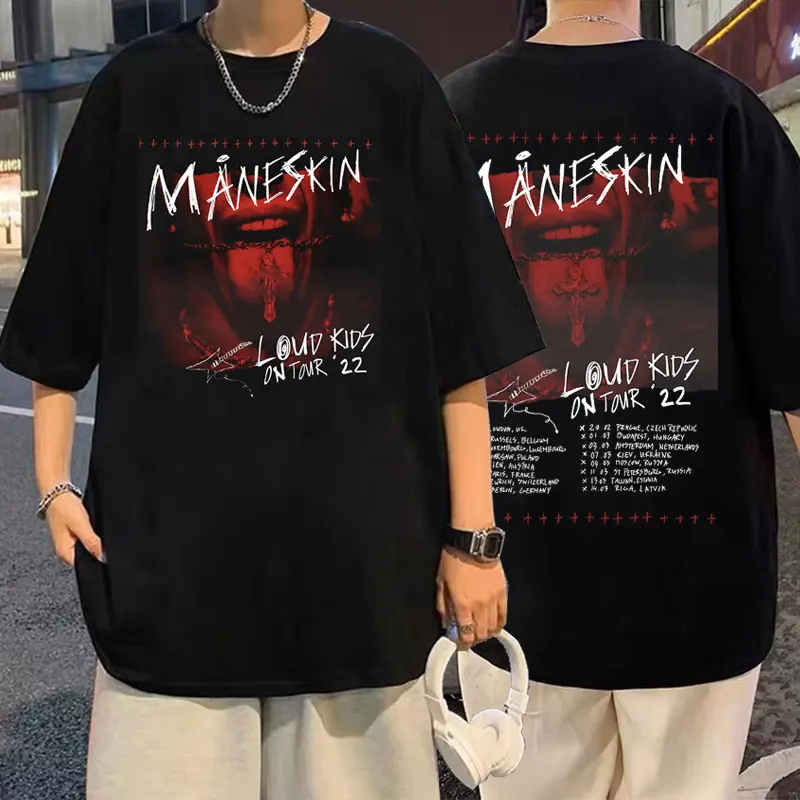 

Limited Maneskin Louds Kids Gets Louder Tour Tshirt Mens Hip Hop Streetwear Male Oversized T Shirt Men Women Punk Rock Band Tees