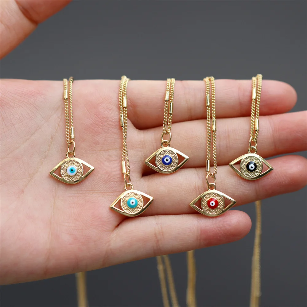 

Fashion Evil Eyes Pendant Necklace Türkiye Eye Cuban Chain Sweater Women's Clavicle Chain Accessories Simple Party Gift