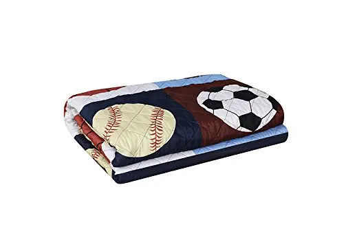 

3 Pieces Printed Navy, Sky Blue, Brown, Orange, Yellow Kids Sports Basketball Football Baseball American Football Kids Bedspread
