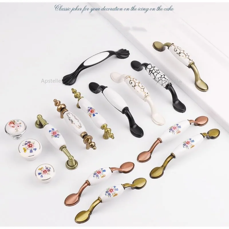 

European Antique Chinese style Furniture Handles Retro Ceramic Door Handles Drawer Pulls Kitchen Cabinet Knobs and Handle